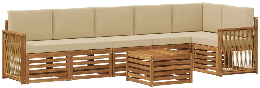 Lauko sofos komplektas 7 vnt. 6 vietos Natūralus ir bežinis