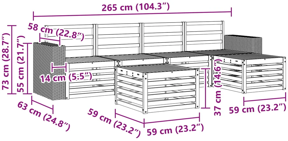 Lauko sofos komplektas 6 vnt. Natūrali