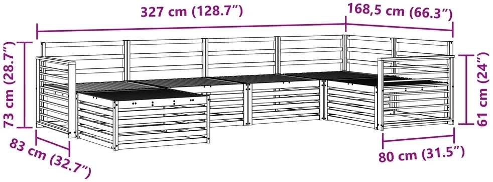 Lauko sofos komplektas 6 vnt. 6 vietos Natūrali