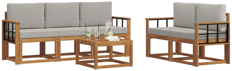 Lauko sofos komplektas 6 vnt. Natūrali ir šviesiai pilka