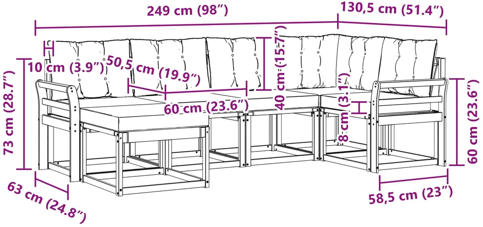 Lauko sofos komplektas 6 vnt. Natūrali ir juoda