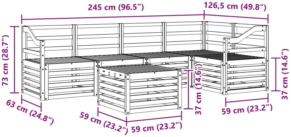 Lauko sofos komplektas 6 vnt. 5 vietos Natūrali