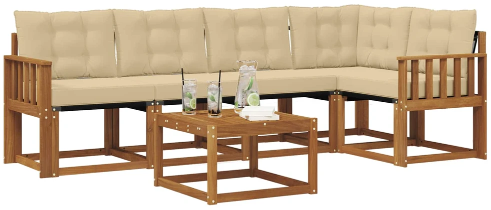 Lauko sofos komplektas 6 vnt. 5 vietos Natūralus ir bežinis
