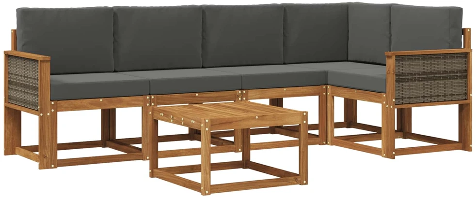 Lauko sofos komplektas 6 vnt. 5 vietos Natūralus ir antracitas
