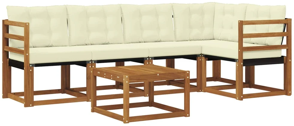 Lauko sofos komplektas 6 vnt. 5 vietos Natūralus ir grietinėlė