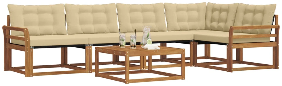 Lauko sofos komplektas 6 vnt. 5 vietos Natūralus ir bežinis