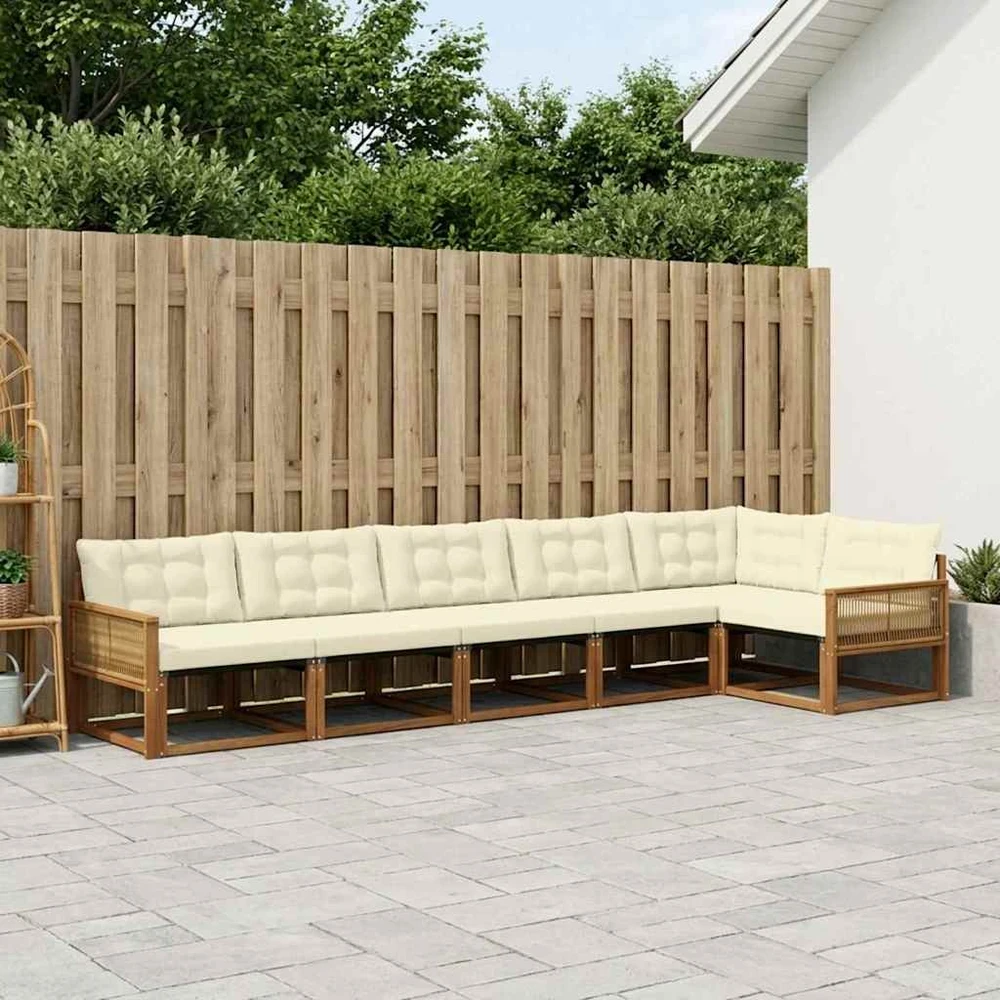 Lauko sofos komplektas 6 vnt. 6 vietos Natūralus ir grietinėlė