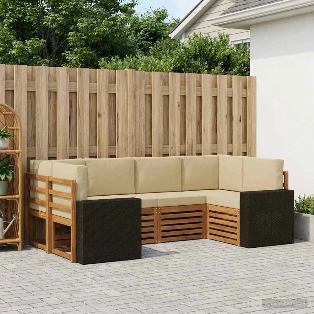 Lauko sofos komplektas 6 vnt. 6 vietos Natūralus ir bežinis