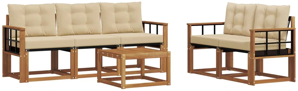 Lauko sofos komplektas 6 vnt. 5 vietos Natūralus ir bežinis