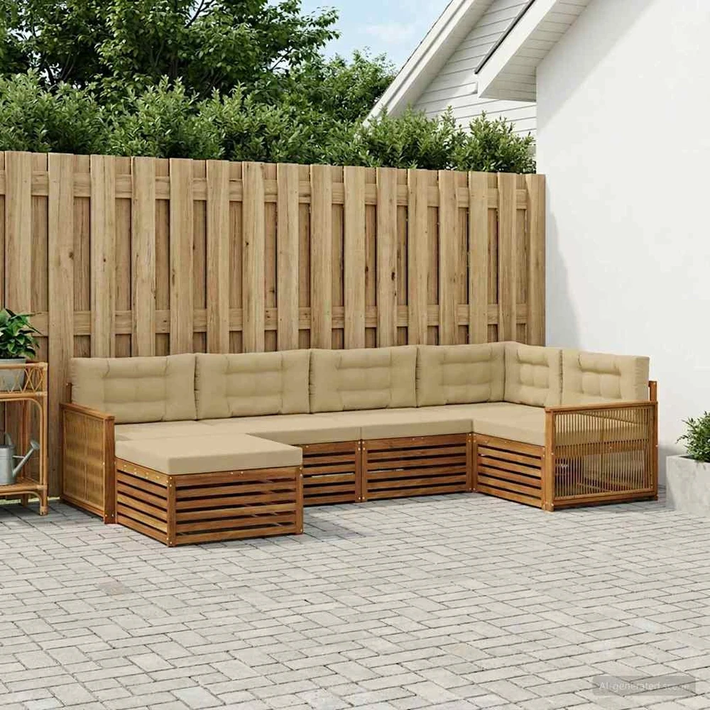 Lauko sofos komplektas 6 vnt. 6 vietos Natūralus ir bežinis