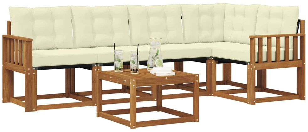 Lauko sofos komplektas 6 vnt. 5 vietos Natūralus ir grietinėlė