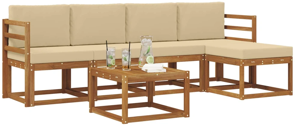 Lauko sofos komplektas 6 vnt. 5 vietos Natūralus ir bežinis