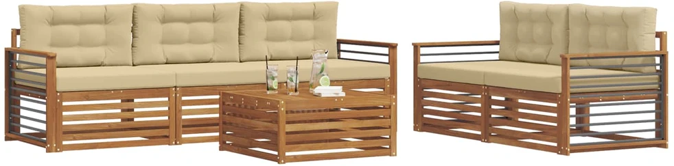Lauko sofos komplektas 6 vnt. 5 vietos Natūralus ir bežinis