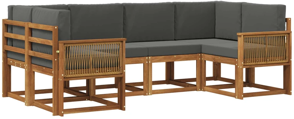 Lauko sofos komplektas 6 vnt. 6 vietos Natūralus ir antracitas
