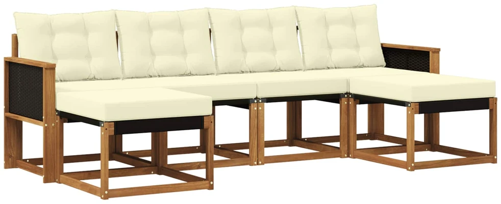 Lauko sofos komplektas 6 vnt. 6 vietos Natūralus ir grietinėlė