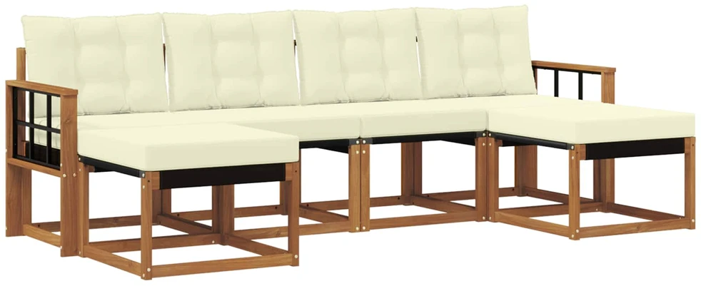 Lauko sofos komplektas 6 vnt. 6 vietos Natūralus ir grietinėlė