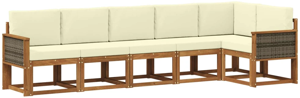 Lauko sofos komplektas 6 vnt. 6 vietos Natūralus ir grietinėlė