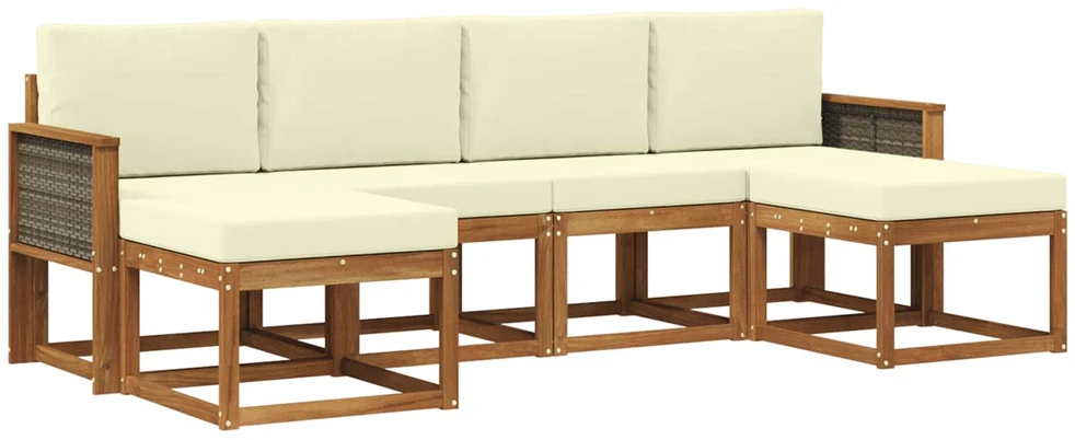 Lauko sofos komplektas 6 vnt. 6 vietos Natūralus ir grietinėlė
