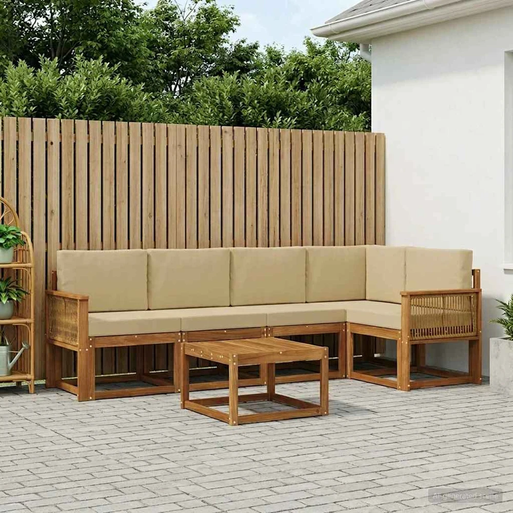 Lauko sofos komplektas 6 vnt. 5 vietos Natūralus ir bežinis
