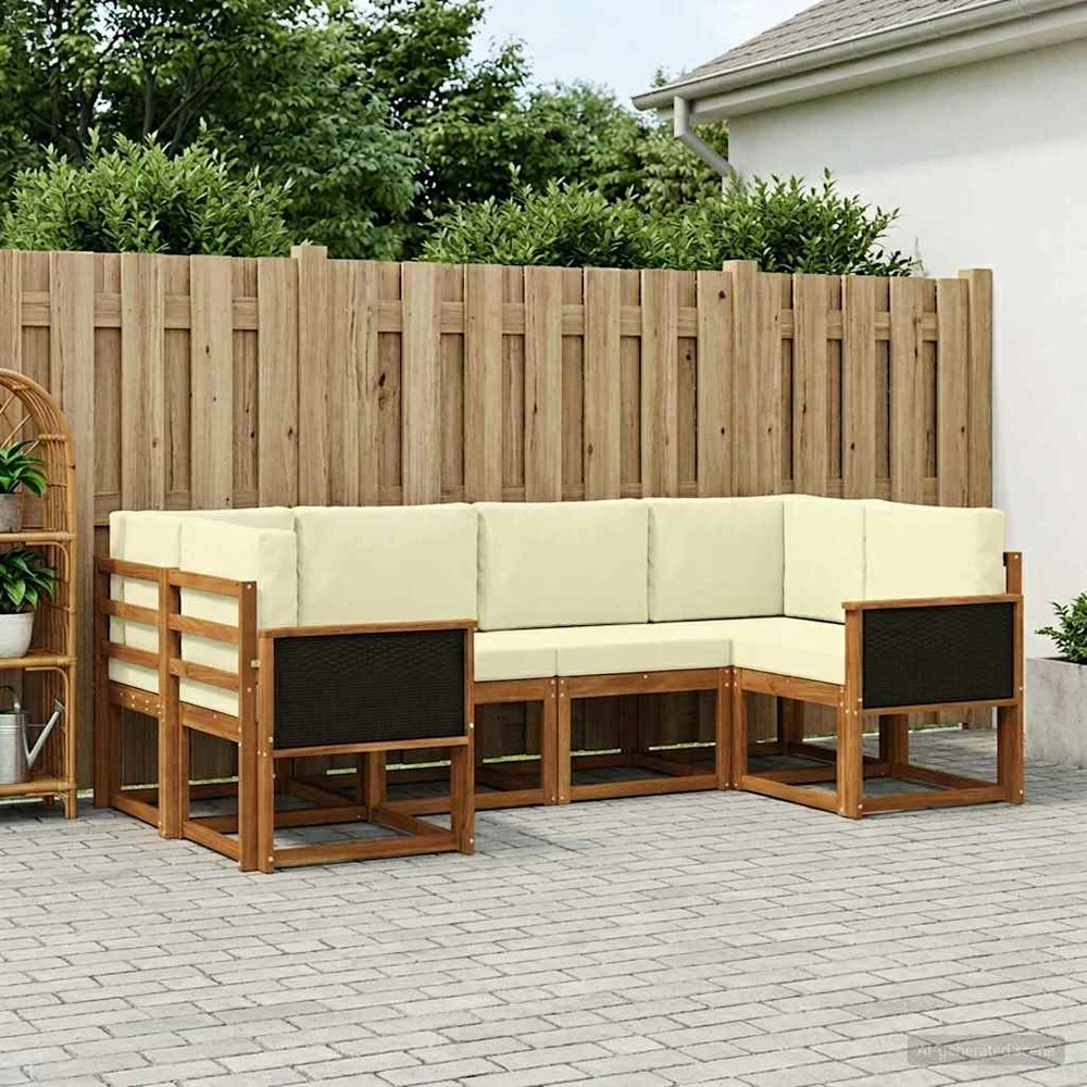 Lauko sofos komplektas 6 vnt. 6 vietos Natūralus ir grietinėlė