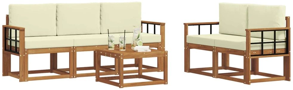 Lauko sofos komplektas 6 vnt. Natūralus ir grietinėlė