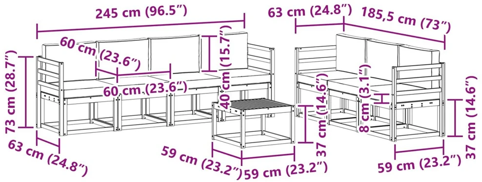 Lauko baldų komplektas Lauko sofos komplektas 7 vnt.