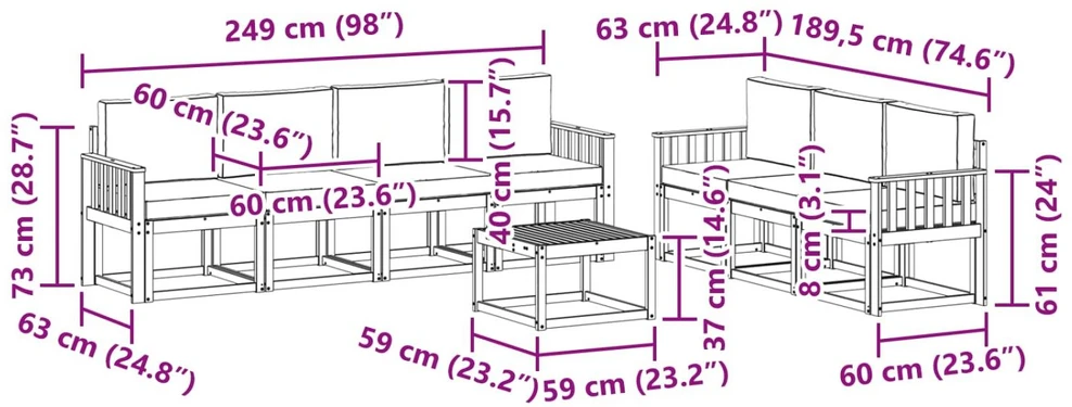 Lauko baldų komplektas Lauko sofos komplektas 7 vnt.