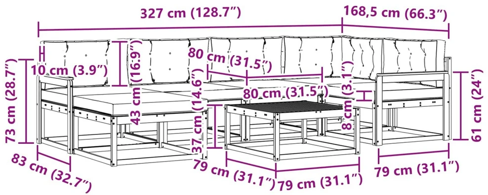 Lauko sofos komplektas 7 vnt. Balta ir kreminė