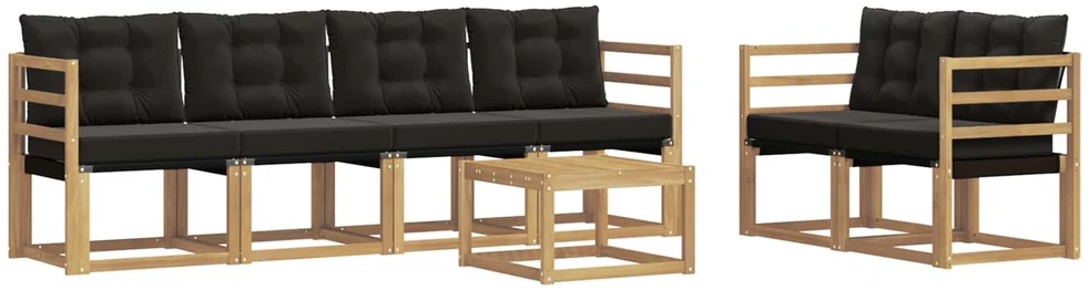 Lauko sofos komplektas 7 vnt. 6 vietos Baltas and Juodas