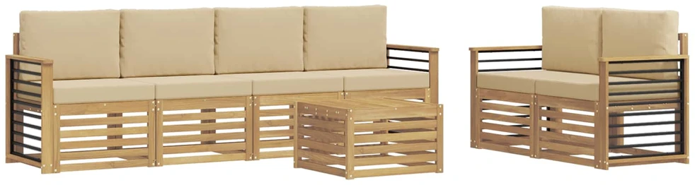 Lauko sofos komplektas 7 vnt. 6 vietos Baltas and rusvai gelsvas