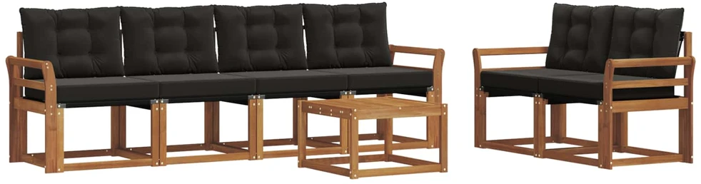 Lauko sofos komplektas 7 vnt. 6 vietos Natūrali ir juoda