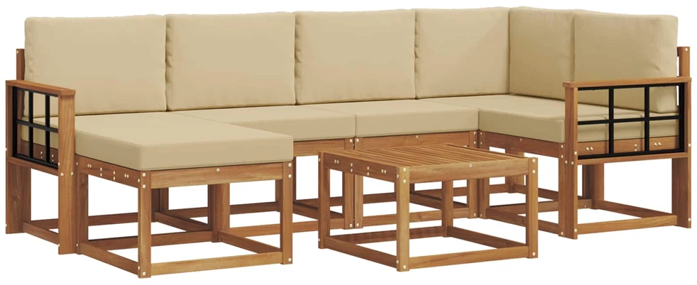 Lauko sofos komplektas 7 vnt. 6 vietos Natūralus ir bežinis