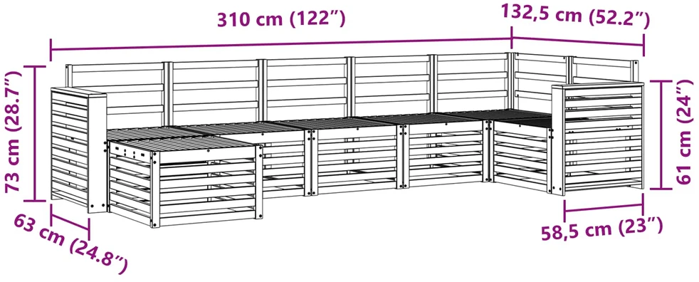 Lauko sofos komplektas 7 vnt. 6 vietos Balta Solid Acacia Wood