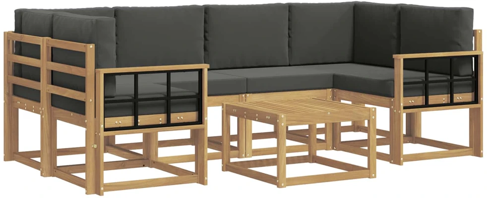 Lauko sofos komplektas 7 vnt. 6 vietos Balta ir antracito