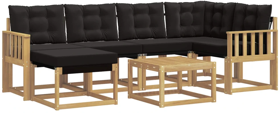 Lauko sofos komplektas 7 vnt. 6 vietos Balta ir juoda