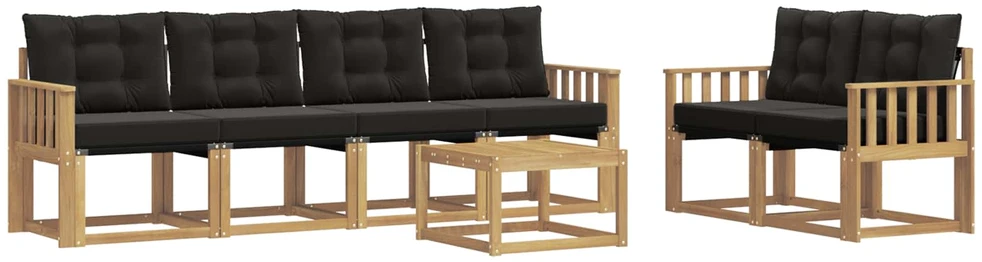 Lauko sofos komplektas 7 vnt. 6 vietos Balta ir juoda