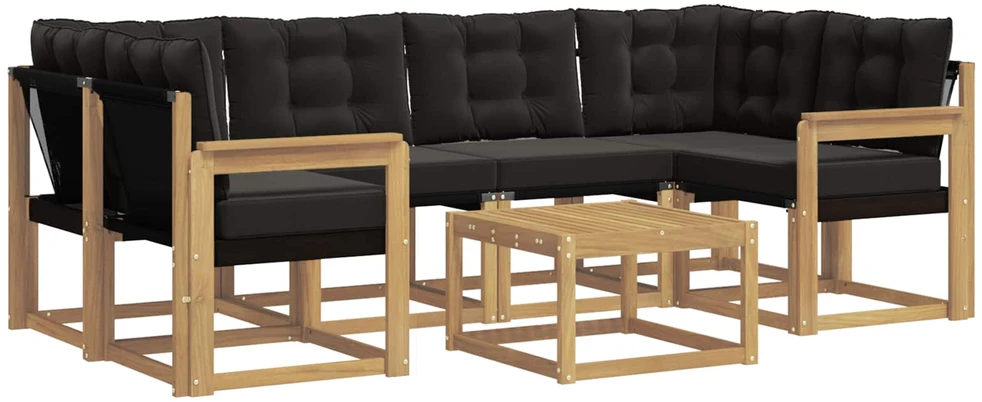 Lauko sofos komplektas 7 vnt. Balta ir juoda