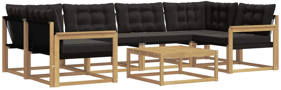 Lauko sofos komplektas 7 vnt. 6 vietos Balta ir juoda