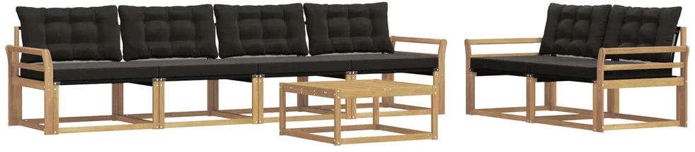 Lauko sofos komplektas 7 vnt. 6 vietos Balta ir juoda