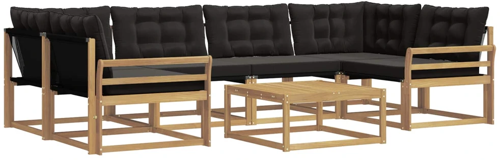 Lauko sofos komplektas 7 vnt. 6 vietos Balta ir juoda