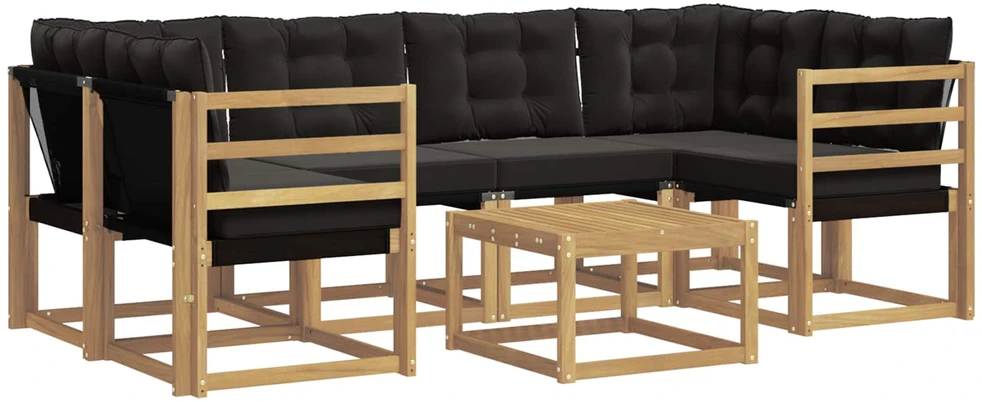 Lauko sofos komplektas 7 vnt. Balta ir juoda