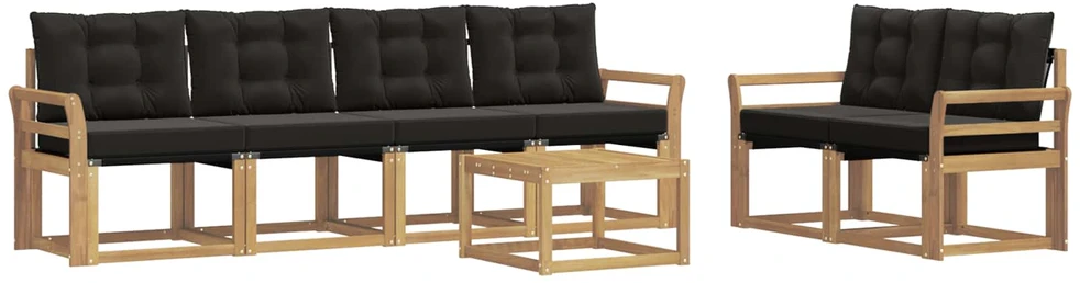 Lauko sofos komplektas 7 vnt. 6 vietos Balta ir juoda