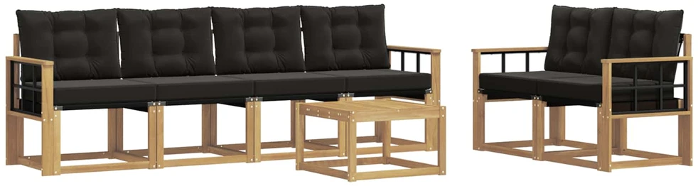 Lauko sofos komplektas 7 vnt. 6 vietos Balta ir juoda