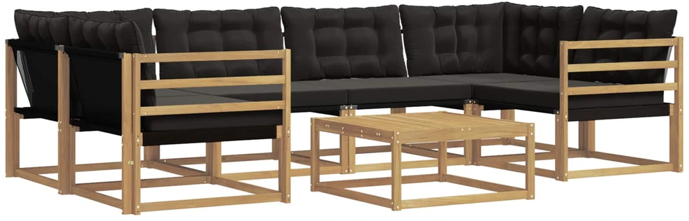 Lauko sofos komplektas 7 vnt. 6 vietos Balta ir juoda