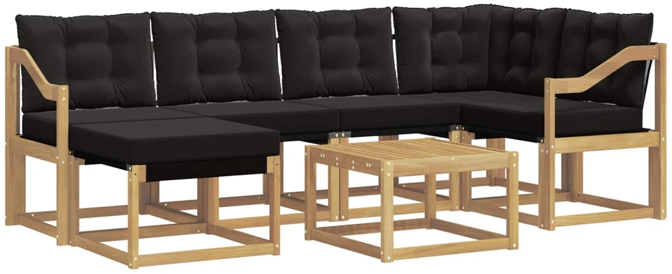 Lauko sofos komplektas 7 vnt. 6 vietos Balta ir juoda