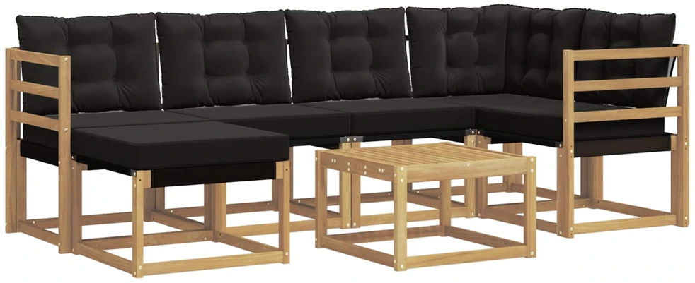 Lauko sofos komplektas 7 vnt. 6 vietos Balta ir juoda