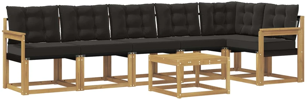 Lauko sofos komplektas 7 vnt. 6 vietos Balta ir juoda