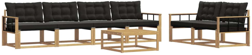 Lauko sofos komplektas 7 vnt. 6 vietos Balta ir juoda