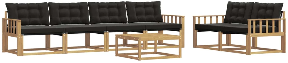 Lauko sofos komplektas 7 vnt. 6 vietos Balta ir juoda
