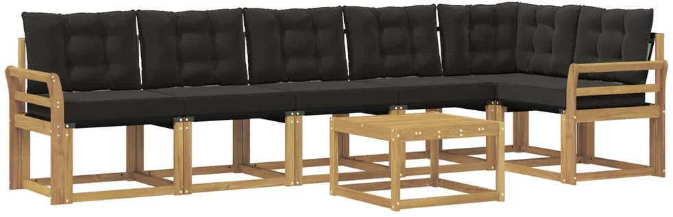 Lauko sofos komplektas 7 vnt. 6 vietos Balta ir juoda